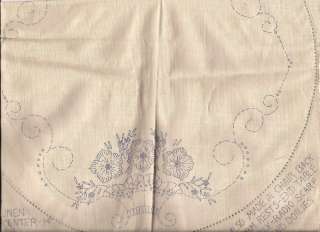 Vintage Linen Stamped Embroidery Pattern Round Table Center Mat Floral 