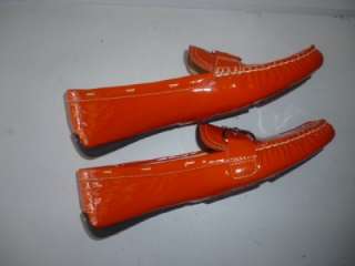New Sz 7.5m MICHAEL SHANNON orange patent leather driving moccasin 