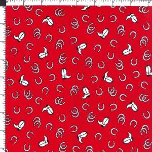 Cowboy Boots & Horseshoes Red Fabric 44 x 1yard BTY  