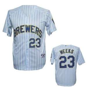  Milwaukee Brewers Baseball Jersey #23 Weeks White and Blue 