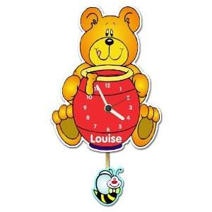  Personalised Red Honey Bear Pendulum Wall Clock: Baby