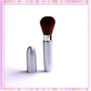 Silver Retractable Face Powder Blusher Makeup Brush Fibre Buffer Cheek 