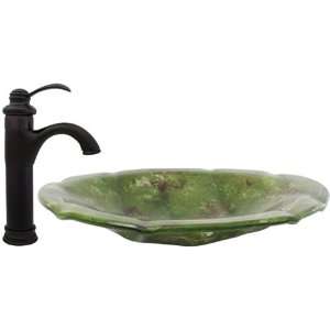 Geyser Emerald Reef Bathroom Glass Vessel Sink and ORB Bathroom Faucet 