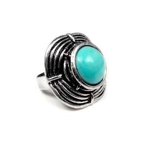  Miao Silver Toned Turquoise Ring Framed (7.5): Jewelry