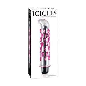  Icicles Glass Vibrator Waterproof   Clear with Pink Beads 