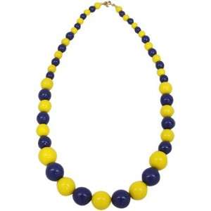  Navy Blue Gold Ascending Wooden Bead Necklace Sports 
