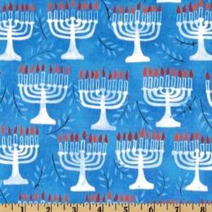   Chanukah Large Menorahs Blue Fabric By The Yard: Arts, Crafts & Sewing