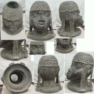 AFRICAN ART BENIN BRONZE HEAD  12 16LBS NIGERIA STATUE  