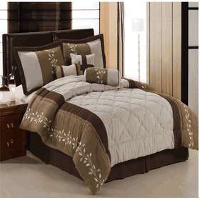 Luxury 7PC Comforter Set /Chocolate & Ivory /Queen or King Size / 100% 