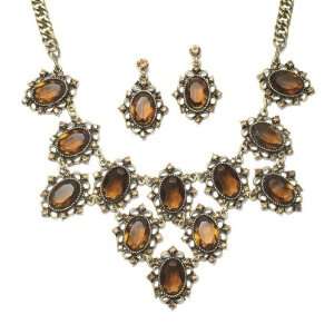  Mariell ~ Vintage Oval Crystals Necklace Set Jewelry