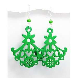  Marana Jewelry Natural Wood Green Lace Design Earrings 
