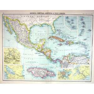  Bartholomew Map C1900 Mexico America West Indies Panama Canal 