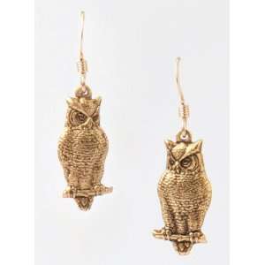  A Mano Brass and Gold Owl Earrings Jewelry