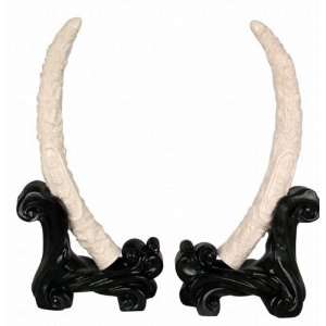  Antique Ivory Finish Engraved Double Tusks Sculpture With 