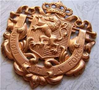 gorgeous vintage copper Haskell heraldic lion and crown finding.