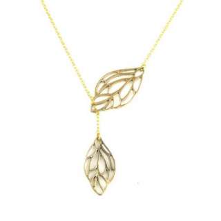   style necklace pendant lariat rose gold tone leaf leaves jewelry G988