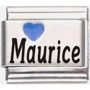    Maurice Dark Blue Heart Laser Name Italian Charm Link Jewelry