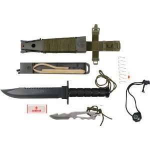  Black Jungle Survival Knife Kit w/ Olive Drab Cord Sports 