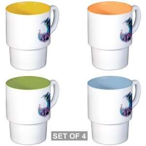  Stackable Coffee Mugs (4) Hummingbird And Hibiscus 