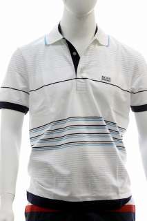 Hugo Boss Mens Modern Fit Paddy Polo White Striped Shirt 50198254 