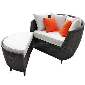  Wedge Outdoor Rattan Lounge Chair with Ottoman: Patio 