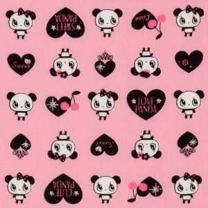 pink kawaii panda fabric with black hearts Japan (Sold in multiples of 