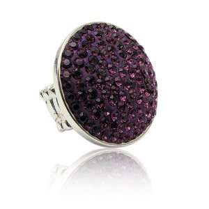  Large Purple Crystal Studded Disc Stretch Ring Jewelry