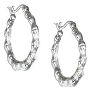 Sterling Silver Bamboo Hoop Earrings. Jewelry