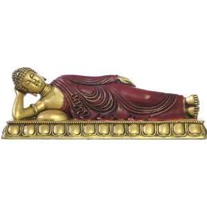  Reclining Buddha Nirvana Pose Statue, Large, Gold and 