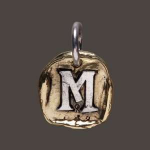 Waxing Poetic Gothic Initial Charm Pendant Sterling Silver Brass M