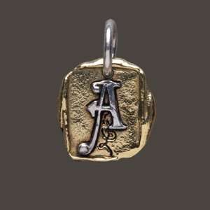 Waxing Poetic Gothic Initial Charm Pendant Sterling Silver Brass A