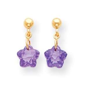  14k Gold Flower Purple CZ Earrings: Jewelry