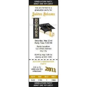  Black & Gold Honors Graduation Party Ticket Invitation 