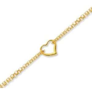    14k Yellow Gold Fine Heart Link Elegant Ankle Bracelet: Jewelry