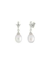 10k White Gold Oval Freshwater Cultured Pearl Diamond Accent Drop 