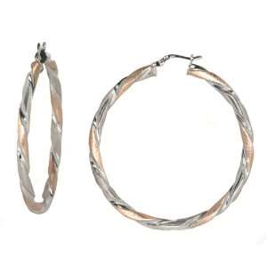  Rose and White Sterling Silver Twisted 30 mm Hoop Earrings 