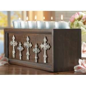  for 6 Candles Embossed Silver Cross & Wood