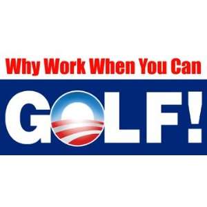    Why Work When You Can Golf! anti obama bumper sticker: Automotive