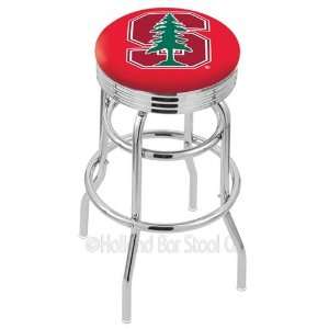 Stanford Cardinal Logo Chrome Double Ring Swivel Bar Stool with Ribbed 