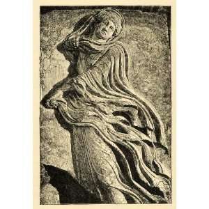  1890 Wood Engraving Dancing Woman Sculpture Relief Marble 