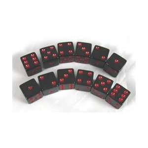  Black with Red Spots Opaque Promotional Dice D6 16mm 12 