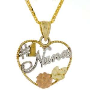  14K Gold Tri Color #1 Nana Heart Rose Flower Leaf Charm Jewelry