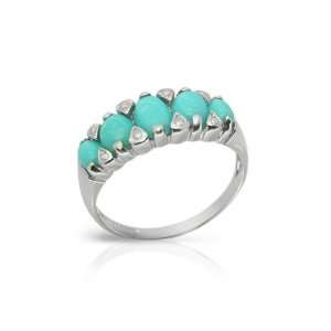  925 Sterling Silver Turquoise Five Stone Ring: Jewelry