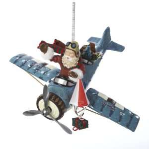 LED Lighted Musical Waving Santa Claus In Airplane Christmas Ornament 