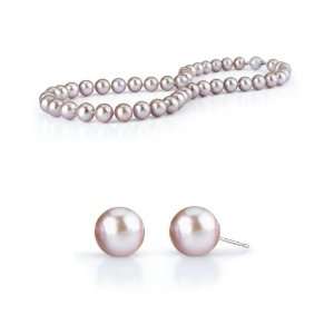 8mm Lavender Freshwater Pearl Necklace with Matching Stud Earrings 