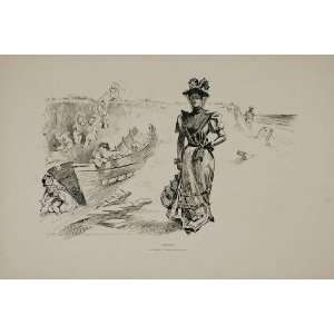  1894 Charles Dana Gibson Girl Beach Cherub Cupid Print 