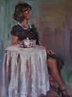 Girl at a Tea Table   original art oil painting by Texa