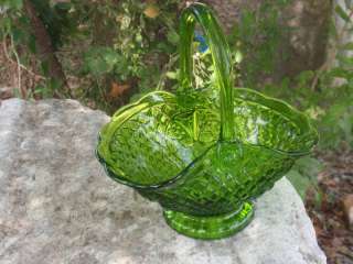 LARGE Green INDIANA Glass Fruit Basket   Canterbury    