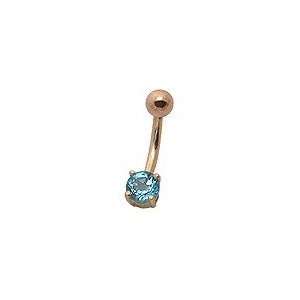 Solid 14K Yellow Gold with Blue Topaz precious stone. Belly Button 