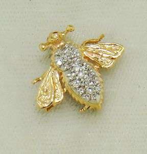Life Size Diamond Bee Pin Brooch 14kt Gold  